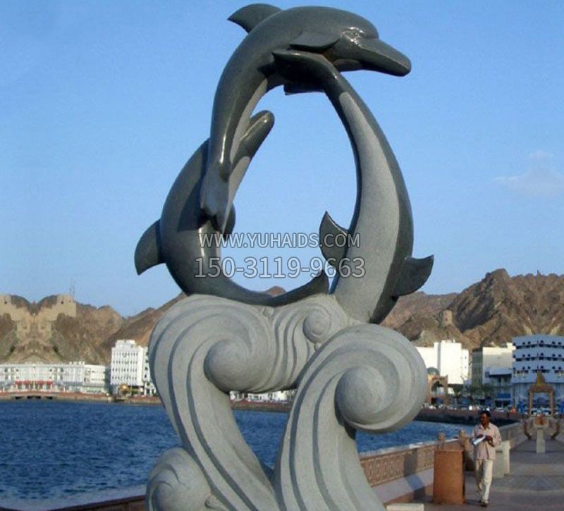 海边动物海豚石雕雕塑