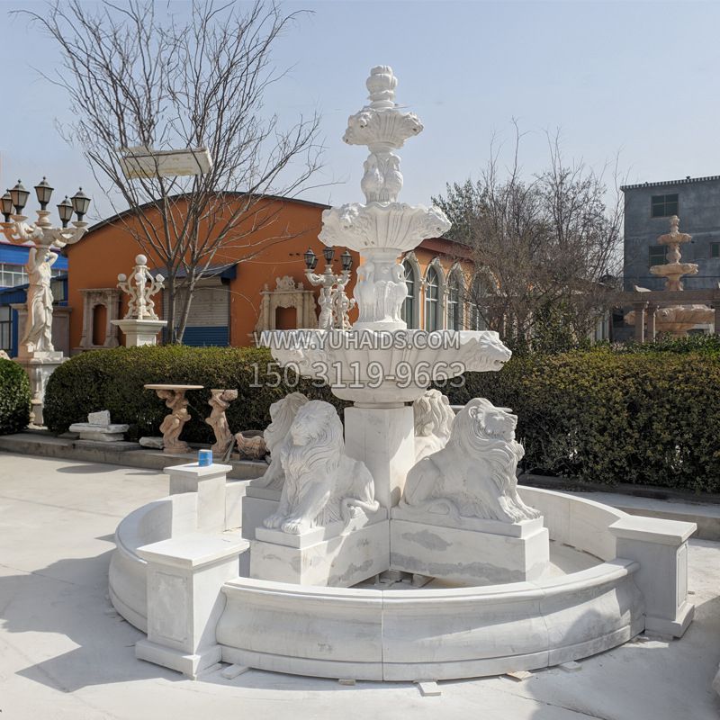 汉白玉狮子喷泉雕塑