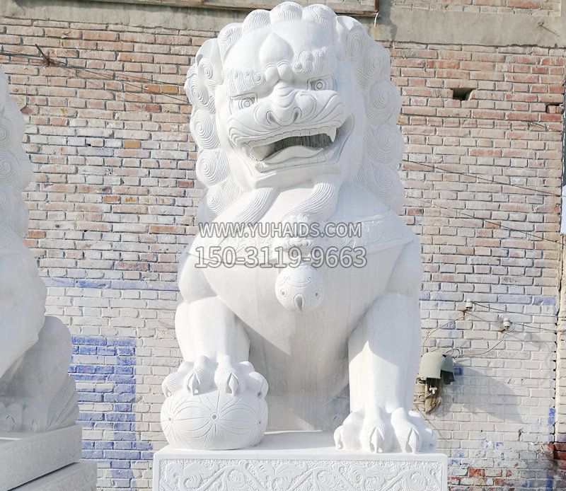 汉白玉庭院狮子门墩雕塑