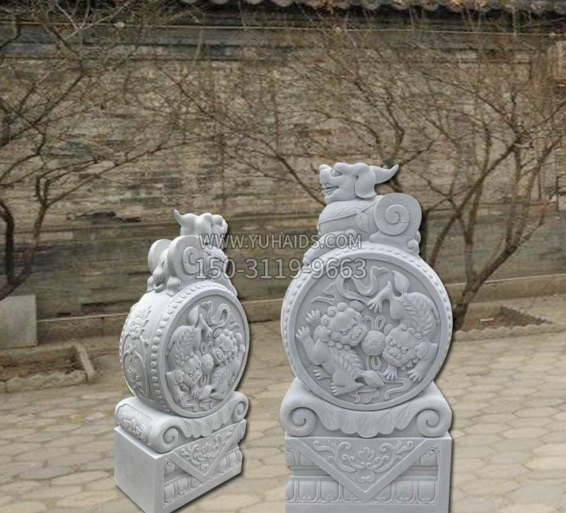 汉白玉貔貅门墩雕塑