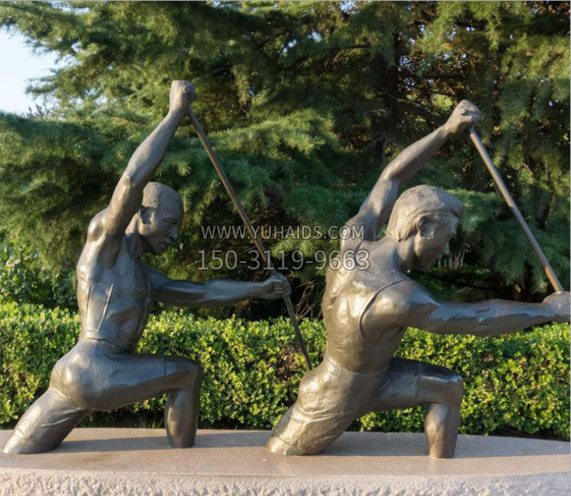 划船人物公园铜雕 雕塑