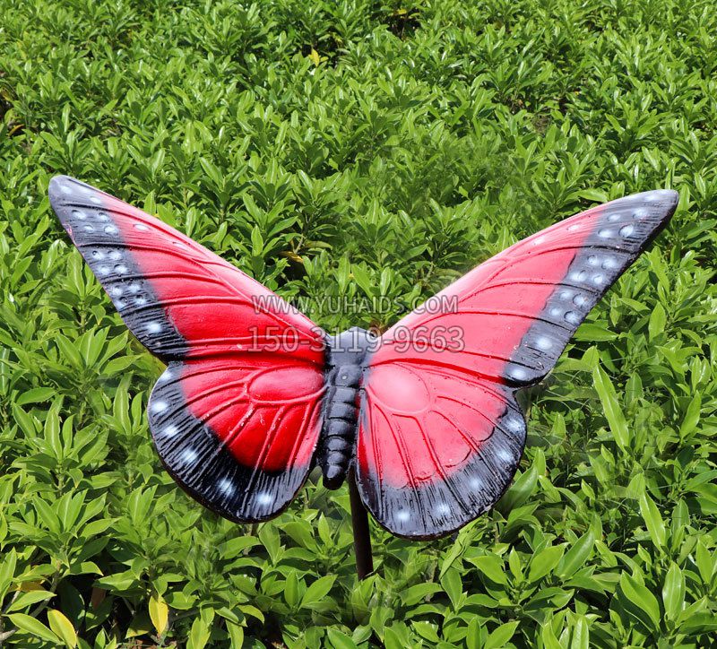 红色玻璃钢树脂仿真蝴蝶插件雕塑