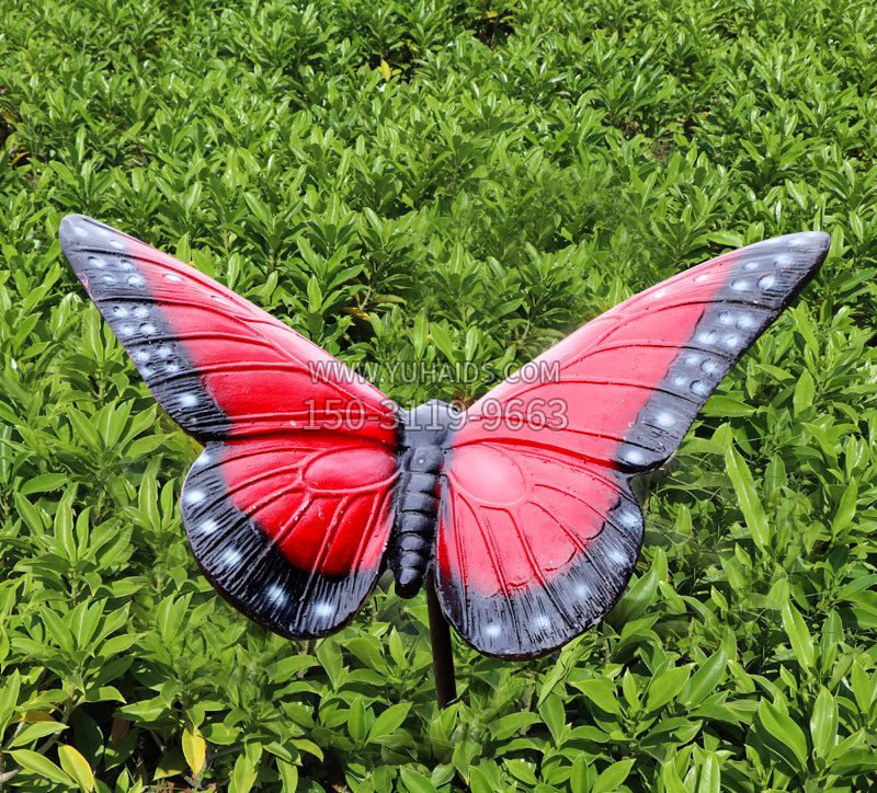 红色玻璃钢树脂仿真蝴蝶插件雕塑