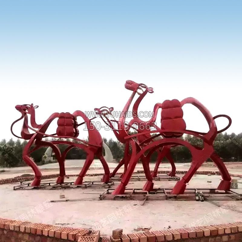 红色抽象园林动物骆驼不锈钢雕塑