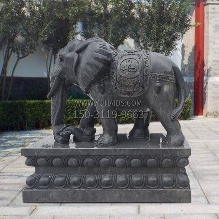 黑色石雕大象雕塑