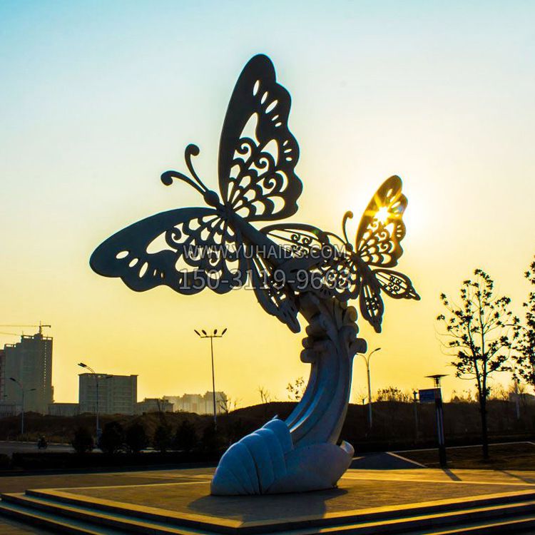 户外不锈钢城市广场景观蝴蝶雕塑,公园金属昆虫装饰雕塑