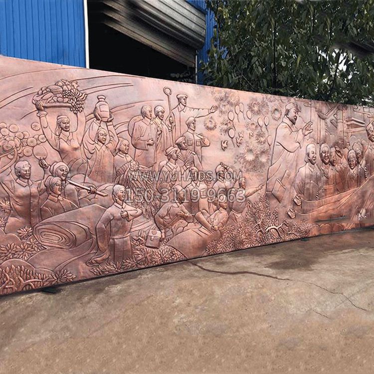 近代劳动人物紫铜浮雕墙雕塑