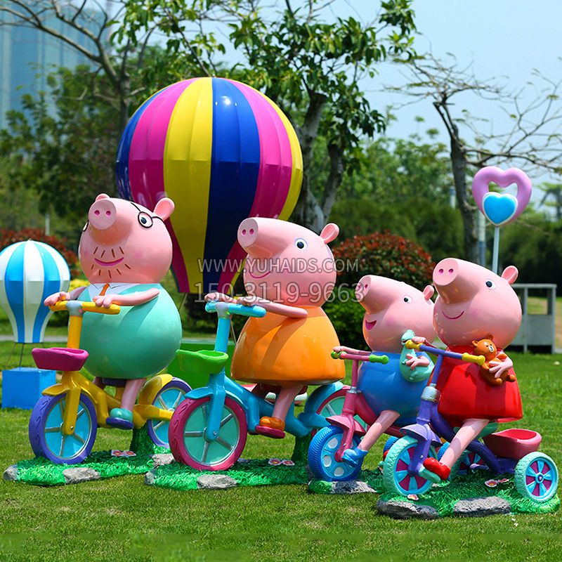 卡通雕塑小猪佩奇骑自行车-幼儿园雕塑摆件