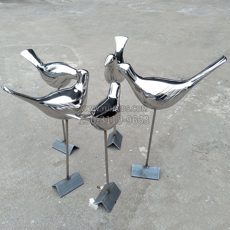镜面抽象不锈钢鸽子插件，草坪动物雕塑摆件