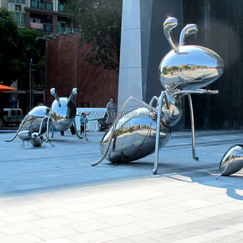 镜面蚂蚁不锈钢街道雕塑