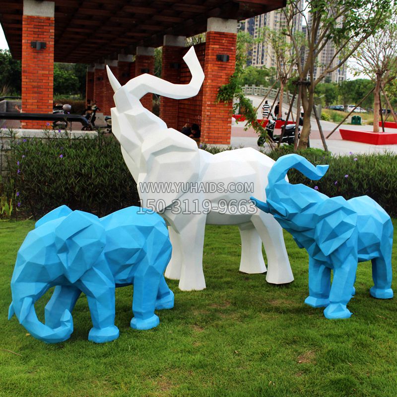 块面小象玻璃钢雕塑-小区园林草坪动物雕塑摆件