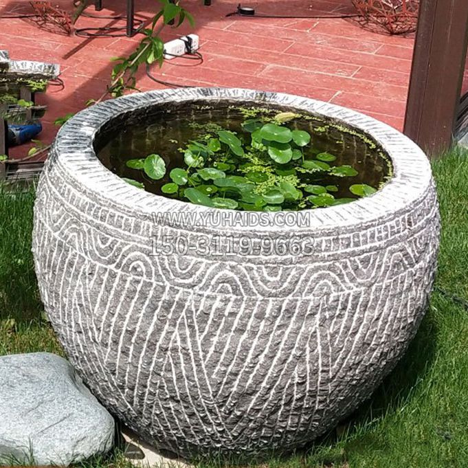老青石花盆鱼缸雕塑