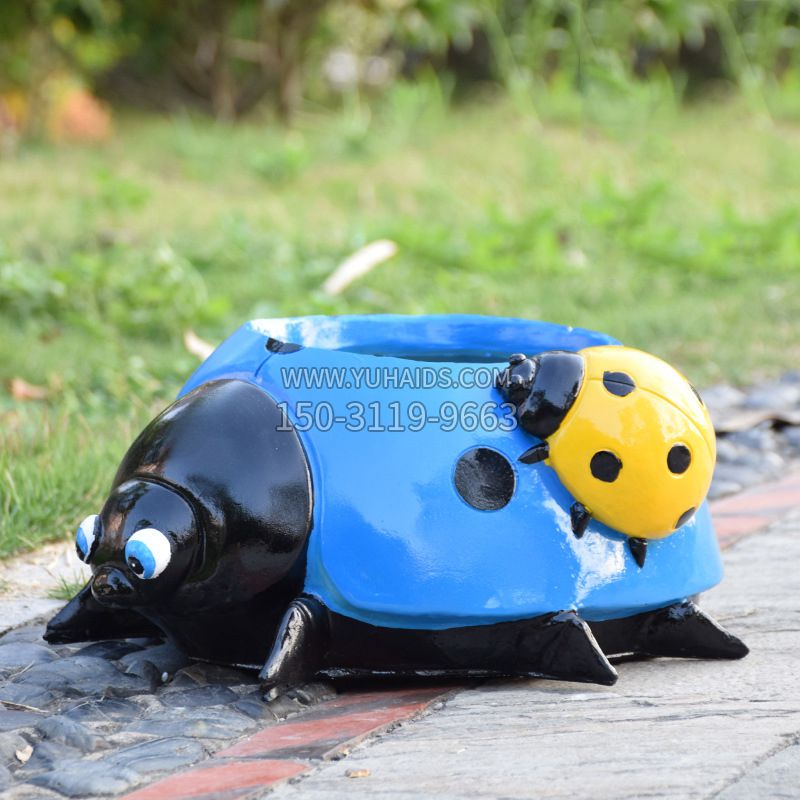 蓝色玻璃钢七星瓢虫花盆雕塑