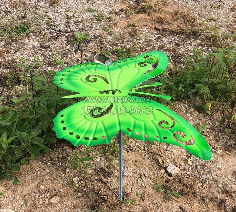 绿色不锈钢铁艺蝴蝶草丛动物插件雕塑