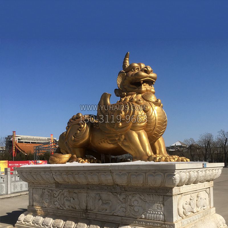 鎏金铜雕獬豸-公园园林神兽动物雕塑