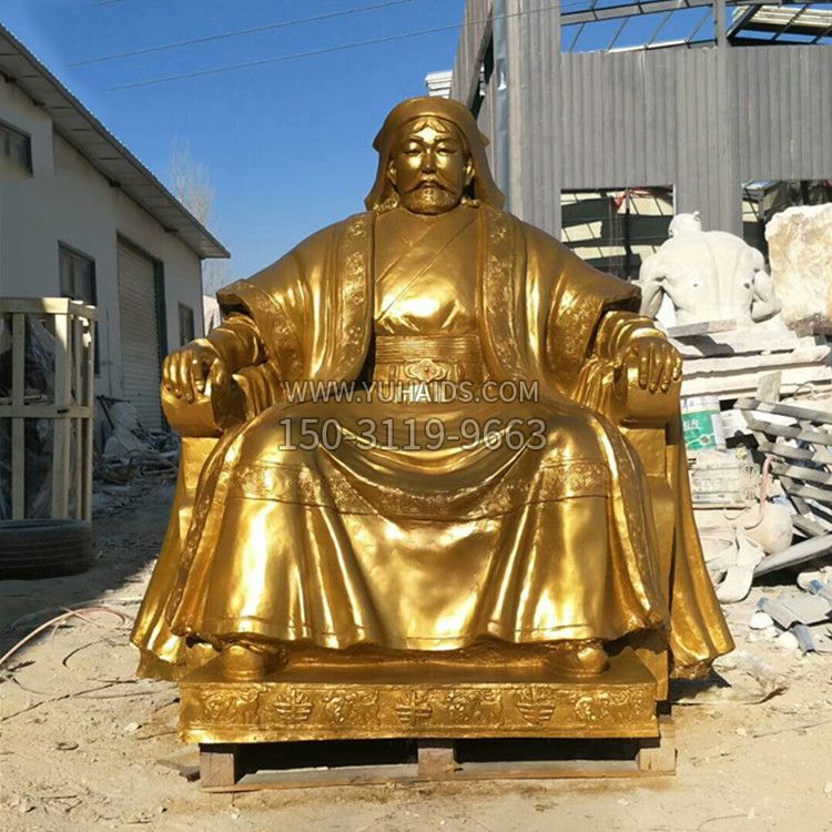 鎏金成吉思汗铜雕-中国历史伟人古代著名人物雕像雕塑