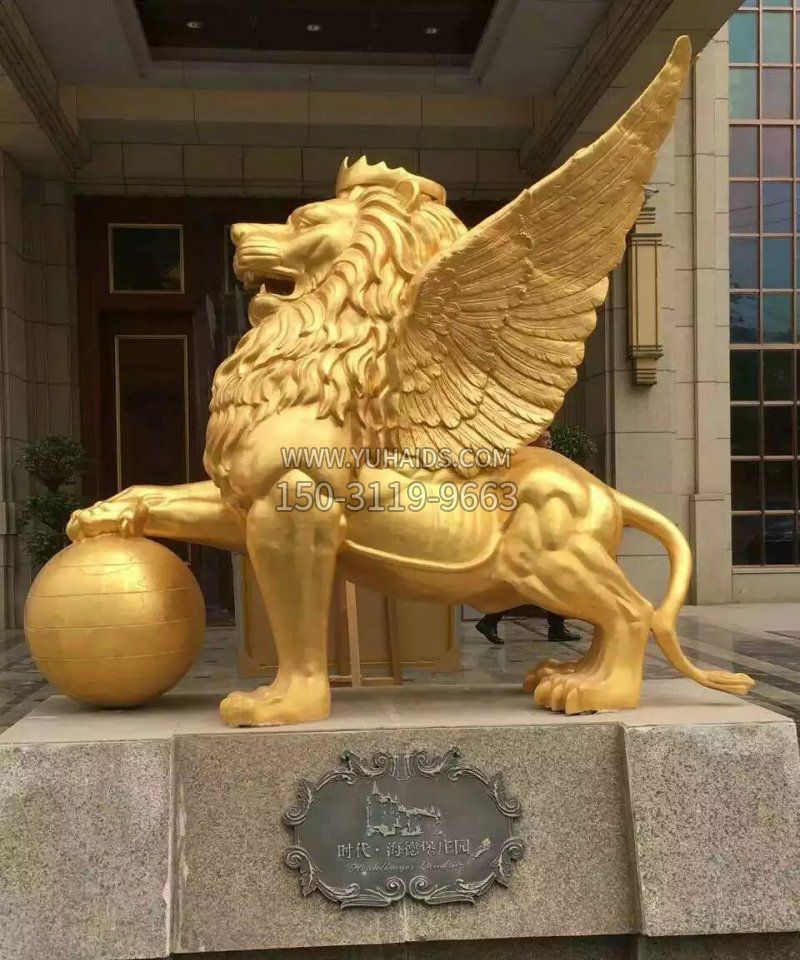 鎏金铸铜飞狮铜雕雕塑