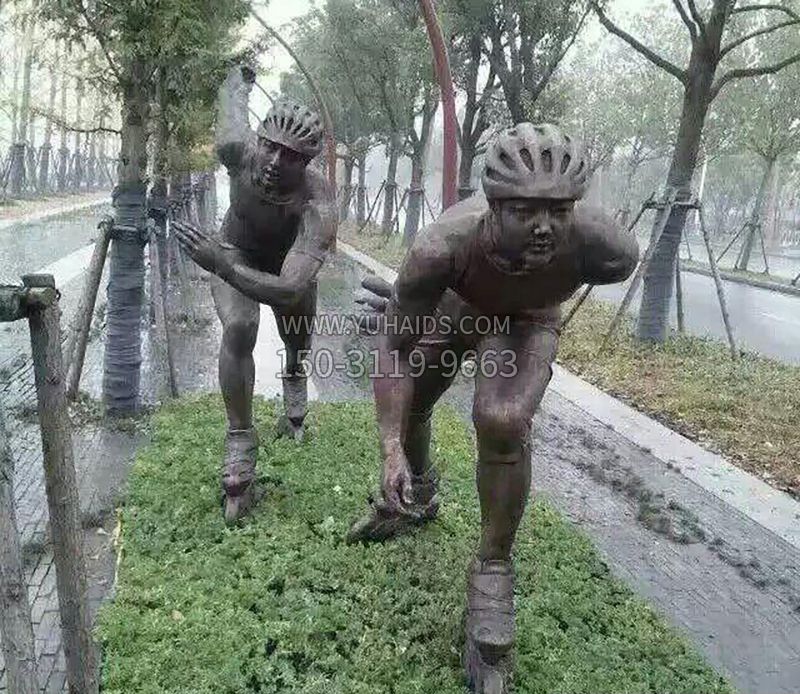 轮滑运动公园人物铜雕雕塑