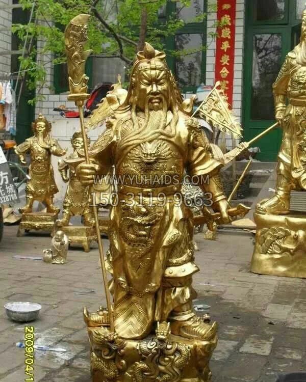 立式贴金关公铜雕雕塑