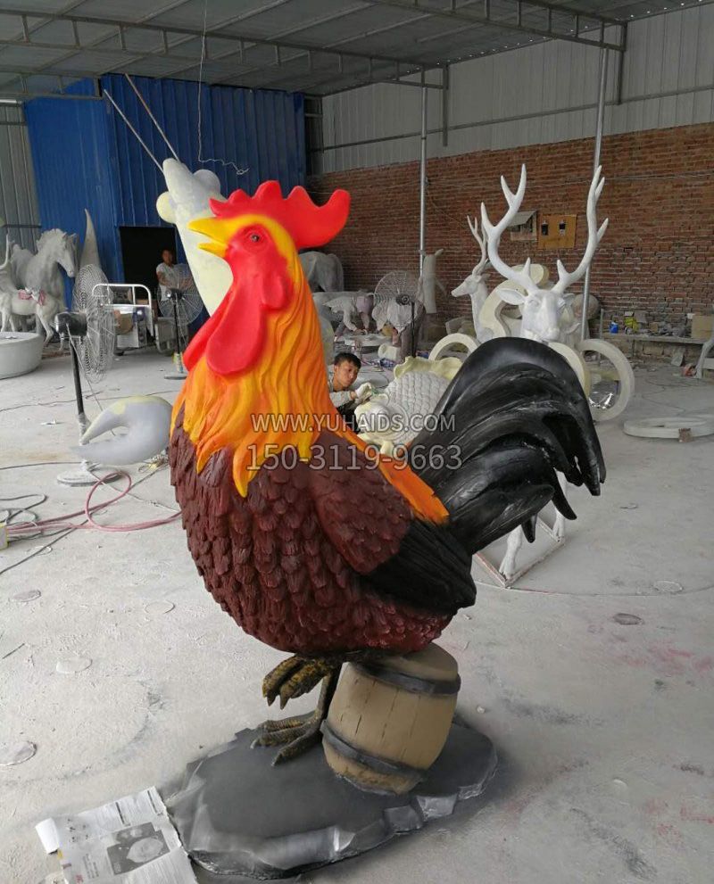 辽宁玻璃钢仿真公鸡效果图雕塑