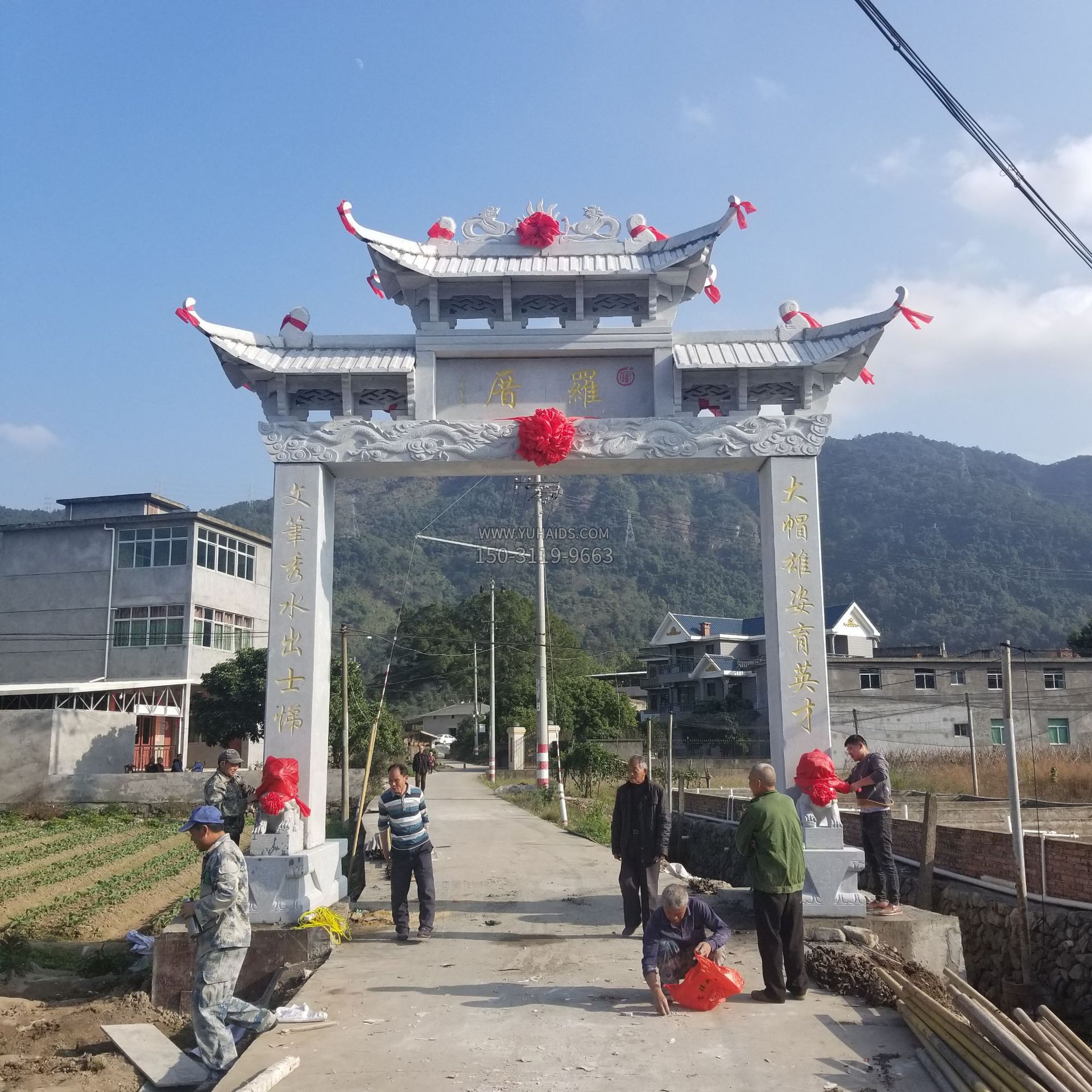 农村单门石牌坊 雕塑