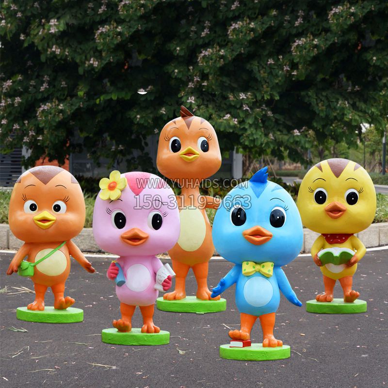 萌鸡小队玻璃钢卡通雕塑-商场游乐园卡通动物美陈摆件