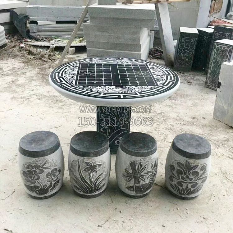 梅兰竹菊圆形石桌凳雕塑