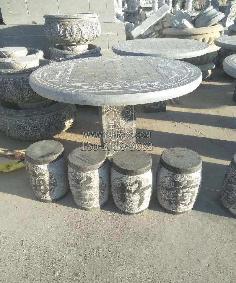 梅兰竹菊石桌凳雕塑