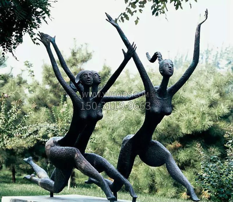 美女奔跑公园抽象人物铜雕雕塑