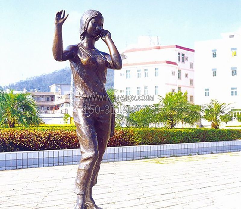 美女打电话广场景观铜雕雕塑