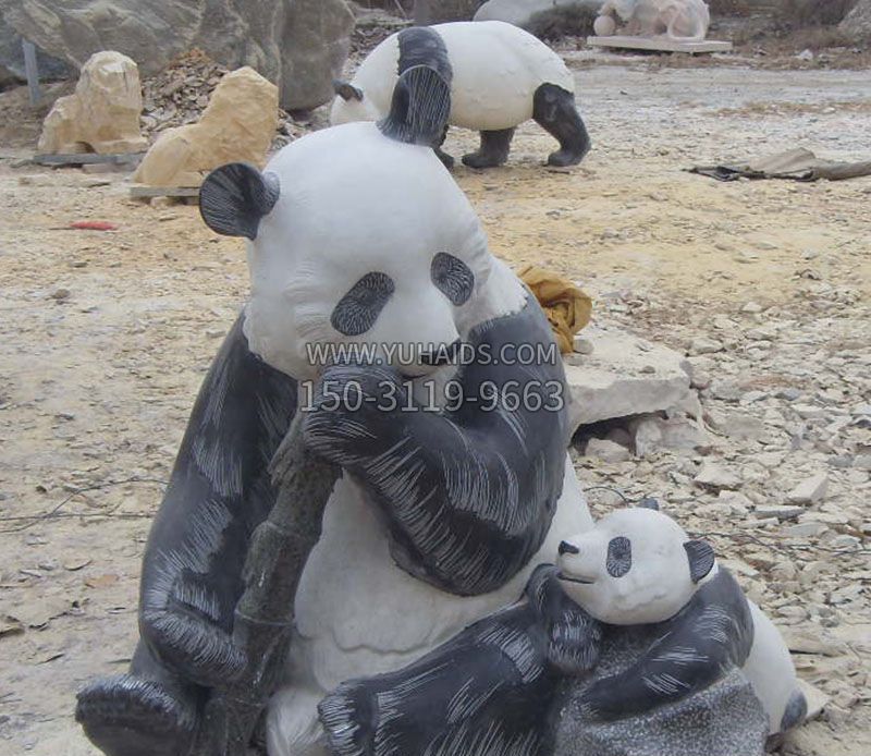 母子熊猫石雕仿真动物雕塑