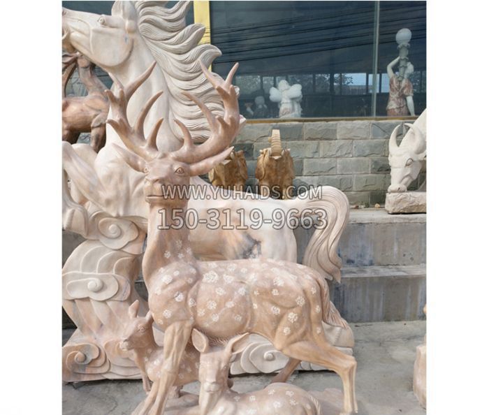 母子梅花鹿公园动物石雕雕塑