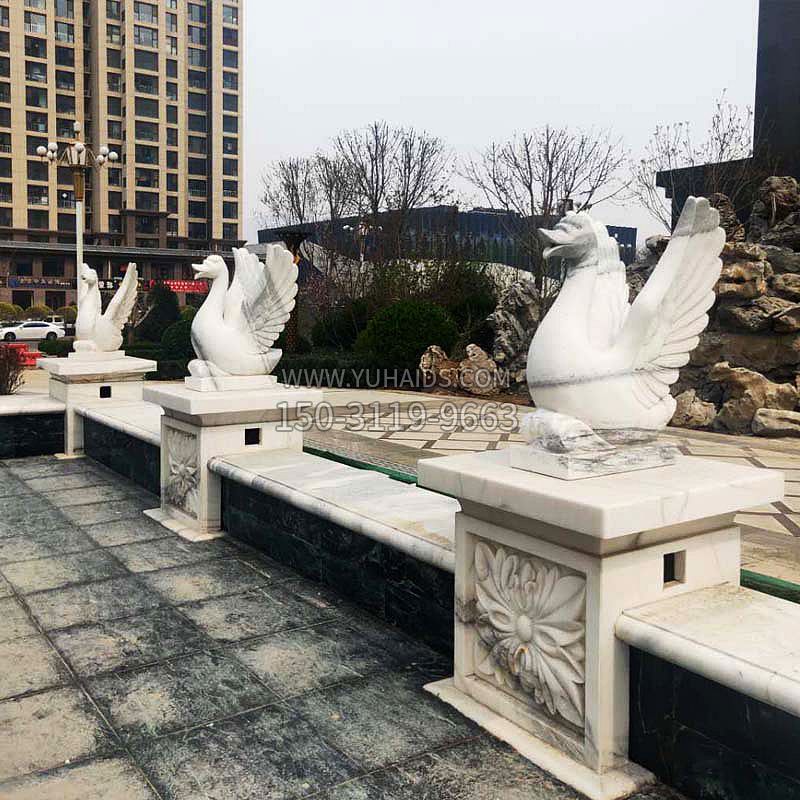 喷水天鹅石雕-公园小区水池喷水动物喷泉雕塑