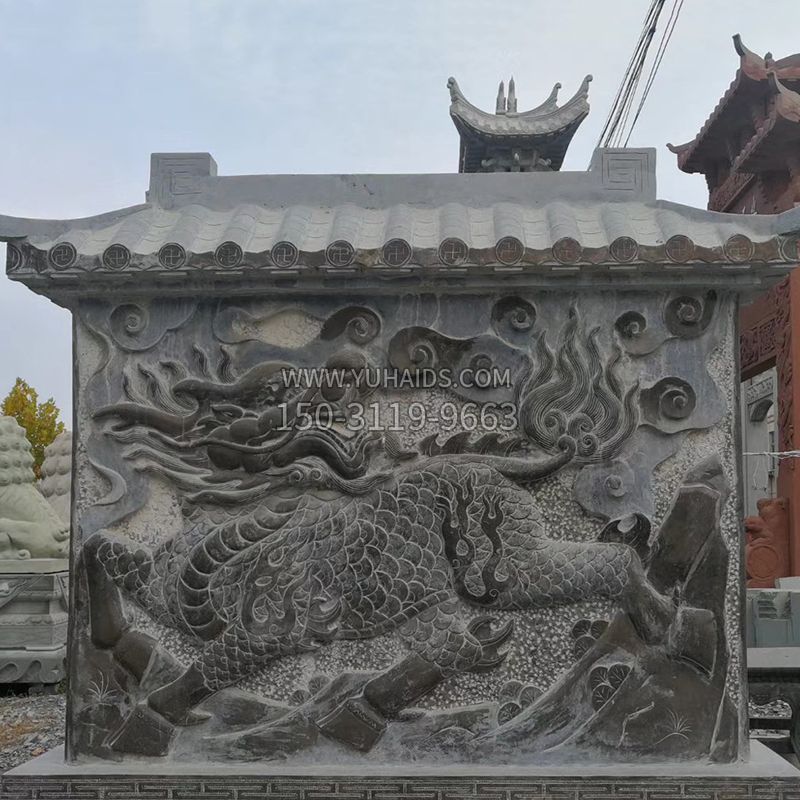 麒麟影壁墙石雕-庭院大门青石辟邪风水照壁雕塑