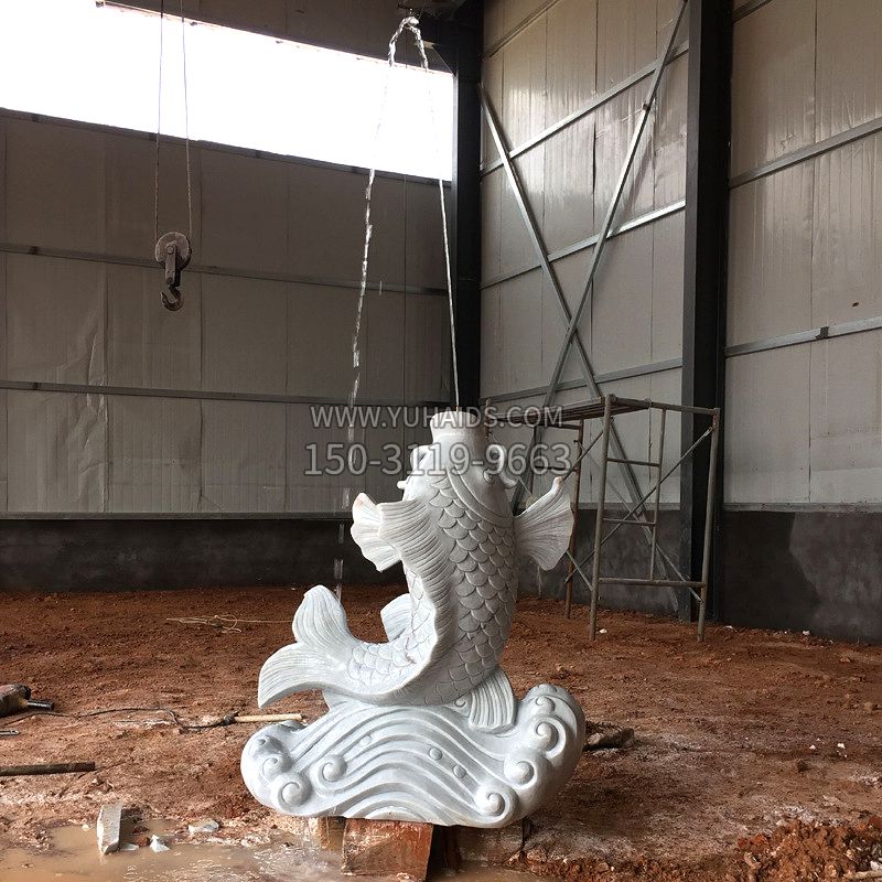 喷水鲤鱼汉白玉石雕雕塑
