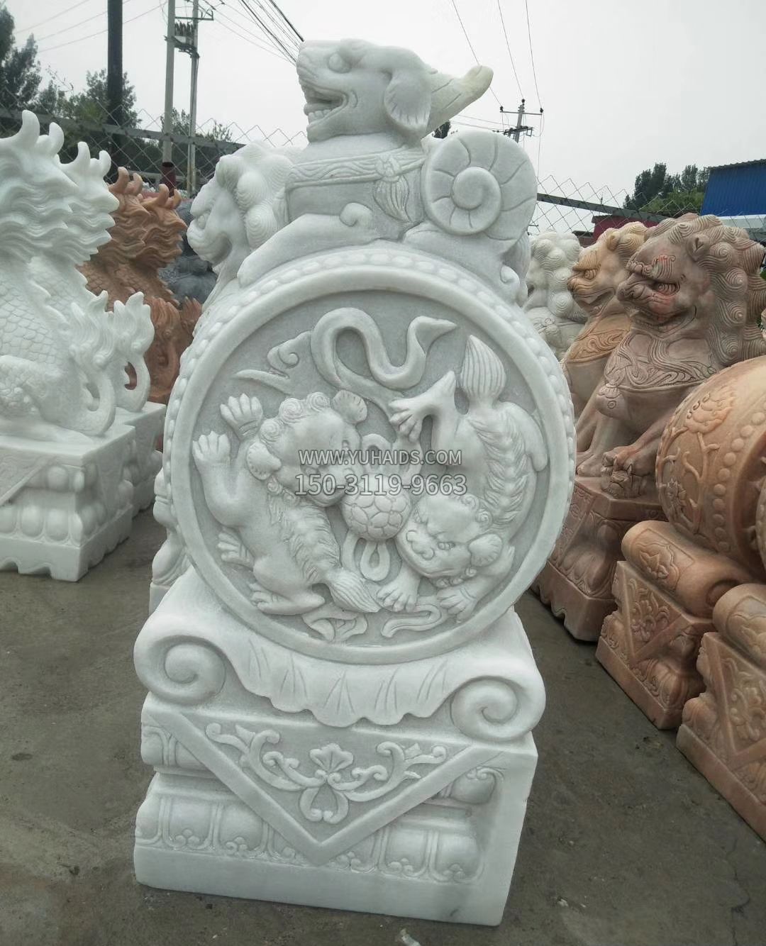 企业小区门口貔貅门墩石雕雕塑