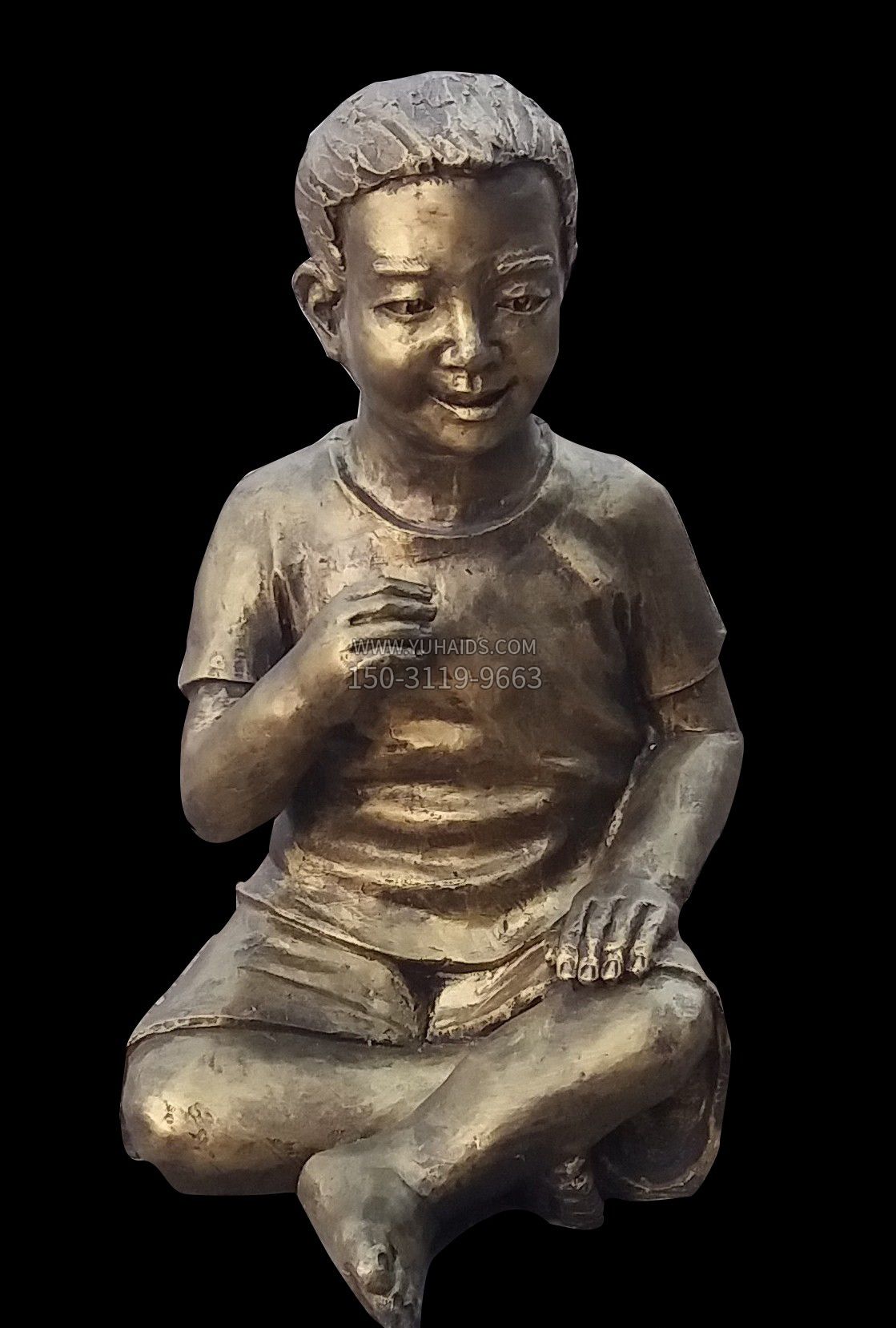 盘坐在地的小男孩铜雕雕塑