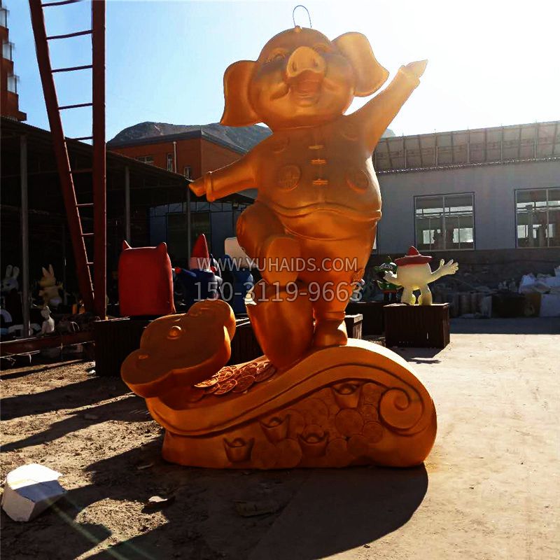 漆金招财猪商城美陈摆件雕塑