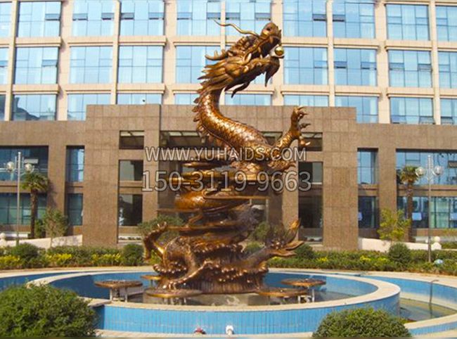 企业大门铜雕龙喷泉景观雕塑