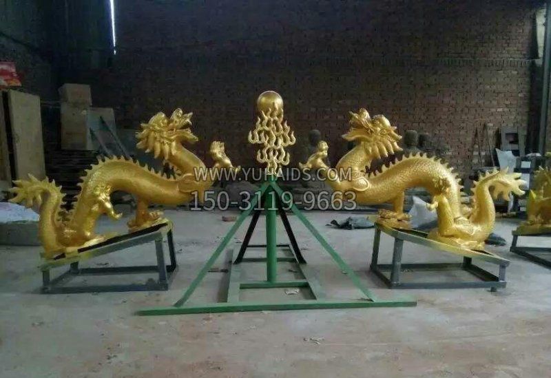 漆金双龙戏珠铜雕雕塑