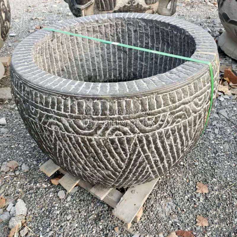青石莲花水缸雕塑