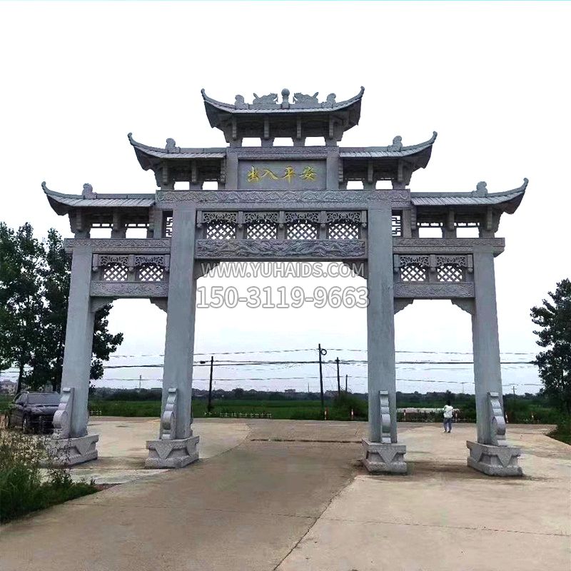 青石仿古农村石牌坊雕塑