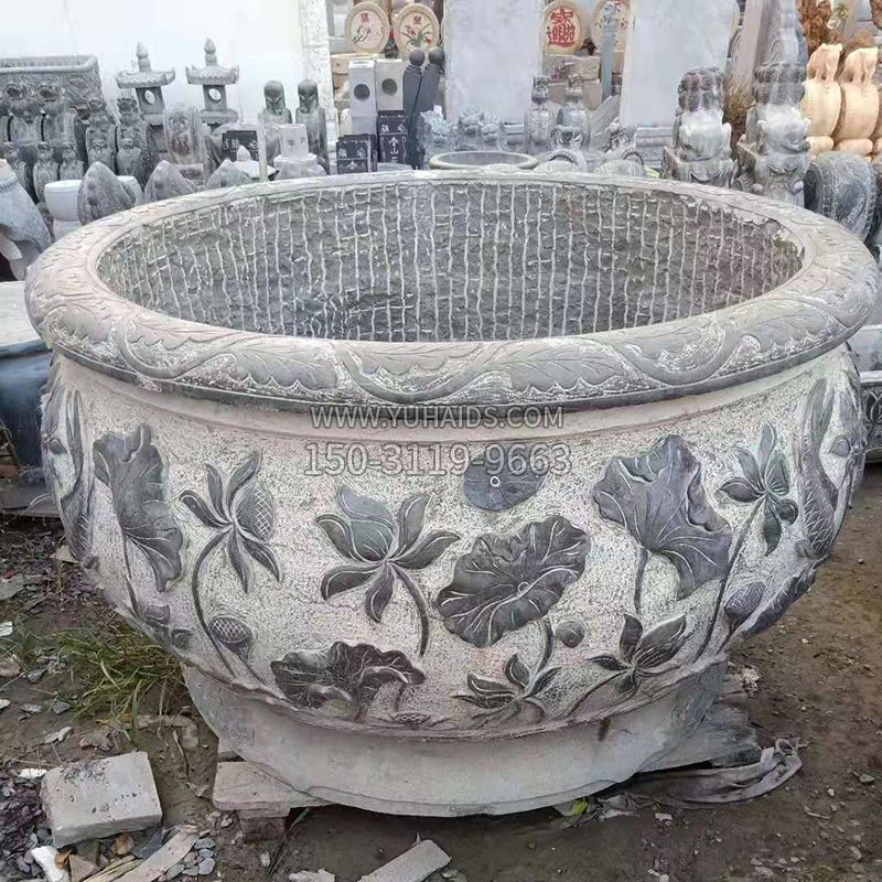 青石石雕水缸雕塑
