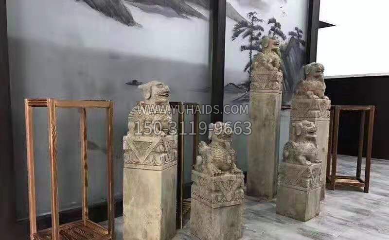 青石仿古神兽拴马桩雕塑驮庭院园林景观石雕