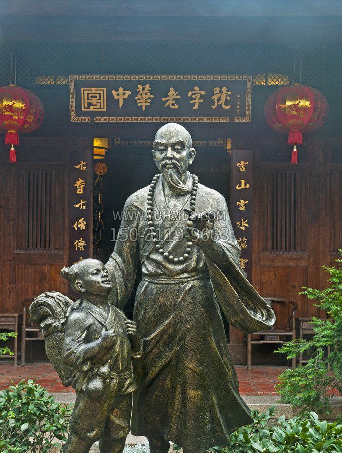 僧人和小女孩古代人物铜雕雕塑