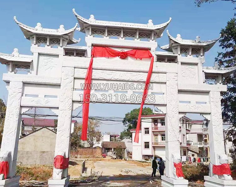 三门三楼石雕牌坊雕塑