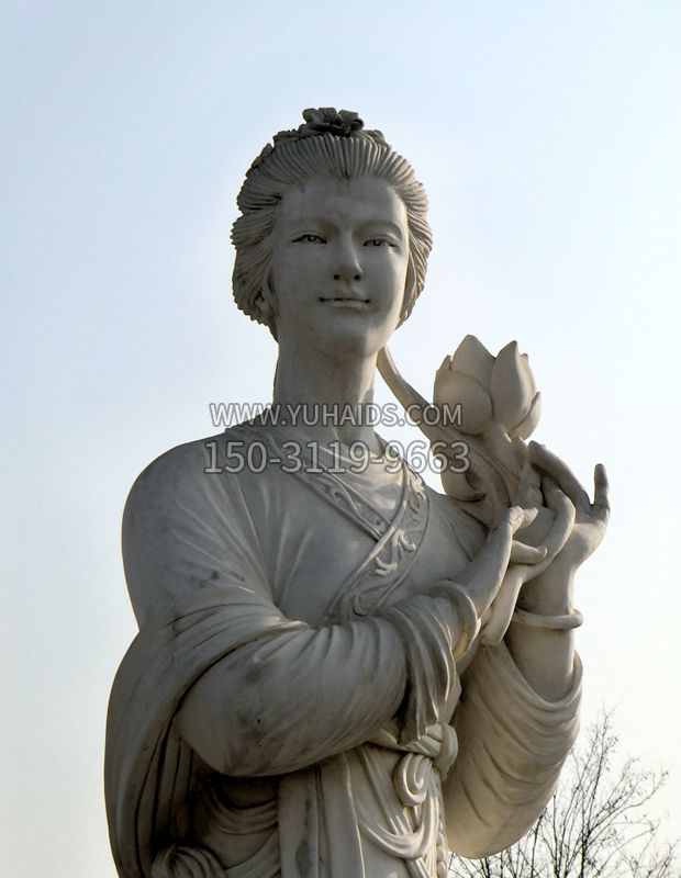 十二花神之六月荷花晁采汉白玉古代美女雕像雕塑