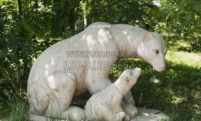 石雕母子北极熊雕塑