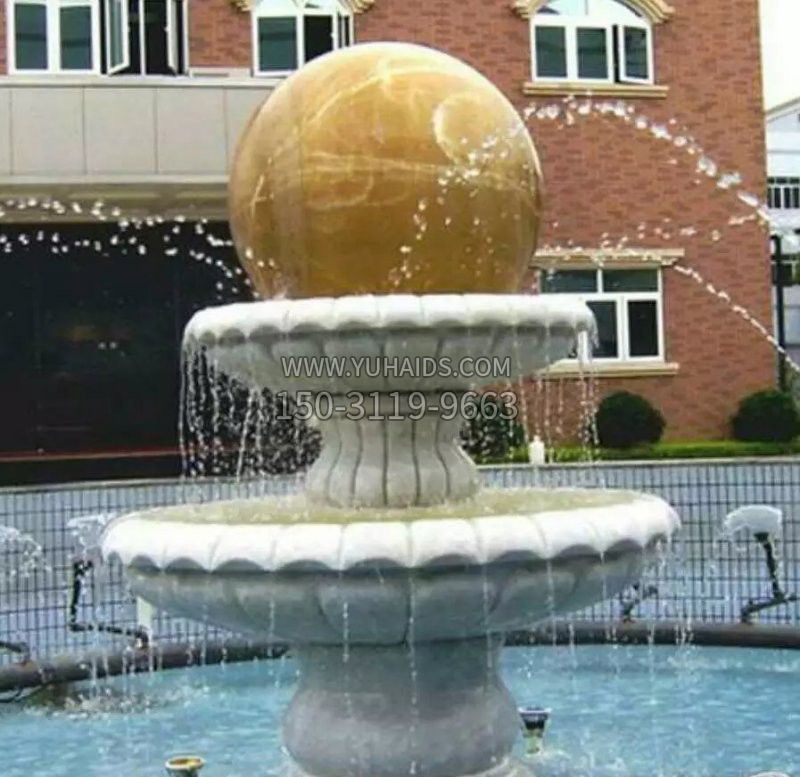 石雕双层风水球喷泉雕塑