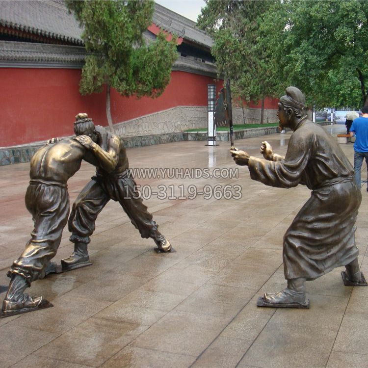 摔跤人物铜雕-城市公园步行街体育人物情景小品雕塑